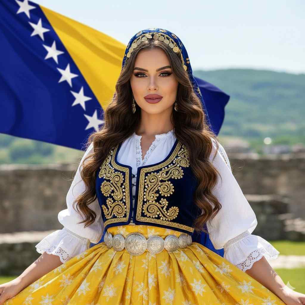 Image of a beautiful woman from Bosnia and Herzegovina in traditional clothing