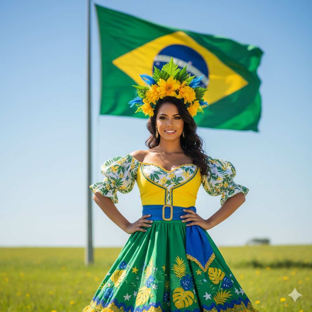 Image of a beautiful woman from Brazil in colorful attire