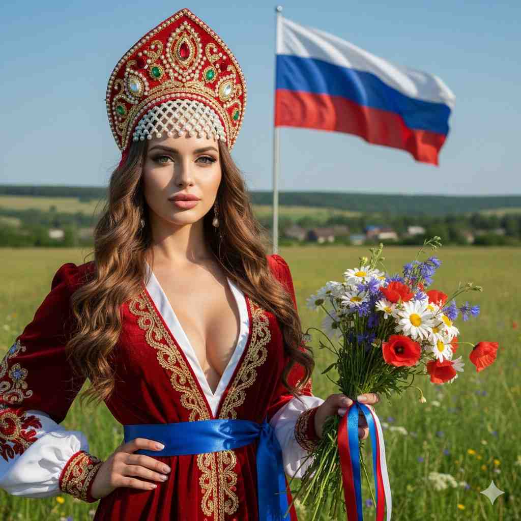Image of a beautiful woman from Russia in traditional clothing